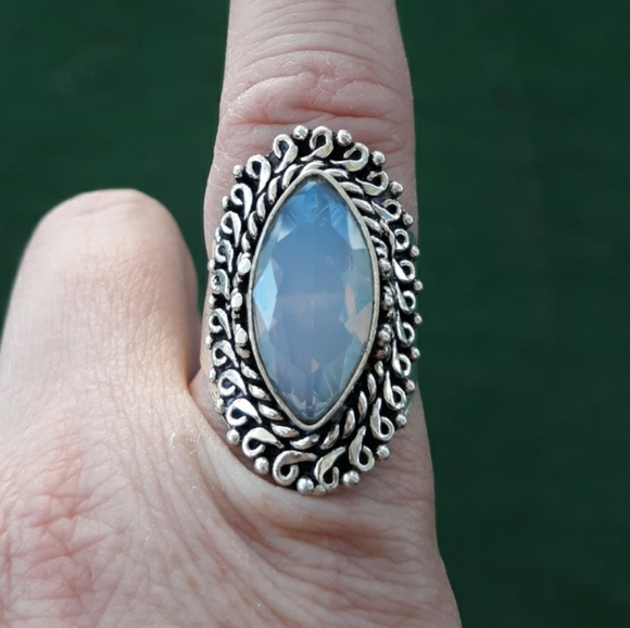 New Unique Milky Opal Opalite 925 Silver Ring. - Picture 2 of 8